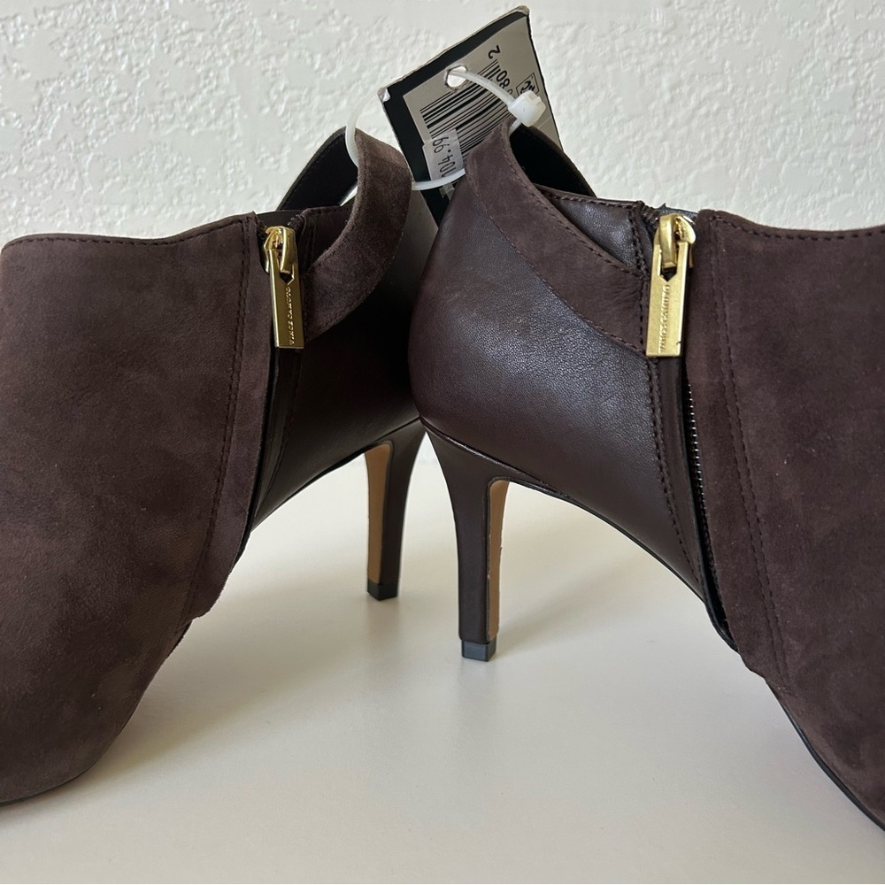 Vince Camuto Kreitha Leather Suede Stiletto Heels Booties in Root Beer Brown - Picture 6 of 8
